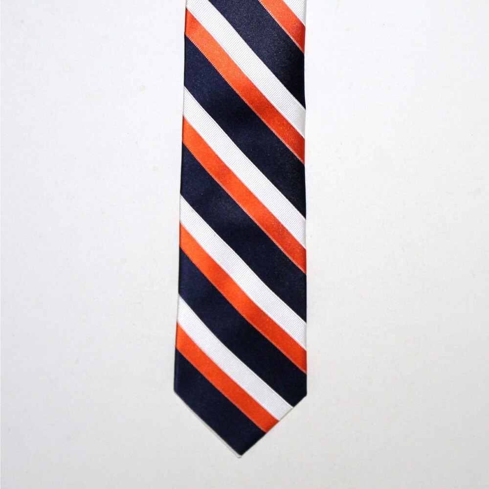 IZOD necktie blue orange white 100% Silk stripes